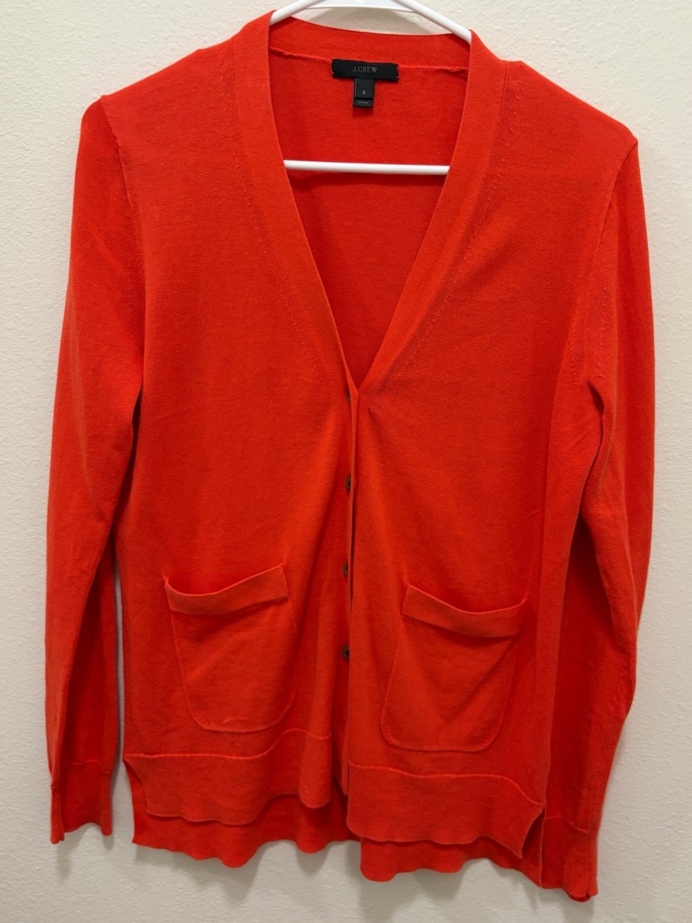J. Crew Cardigan Orange Cotton Knit Sz S Lightweight PreppyFall Layer Classic